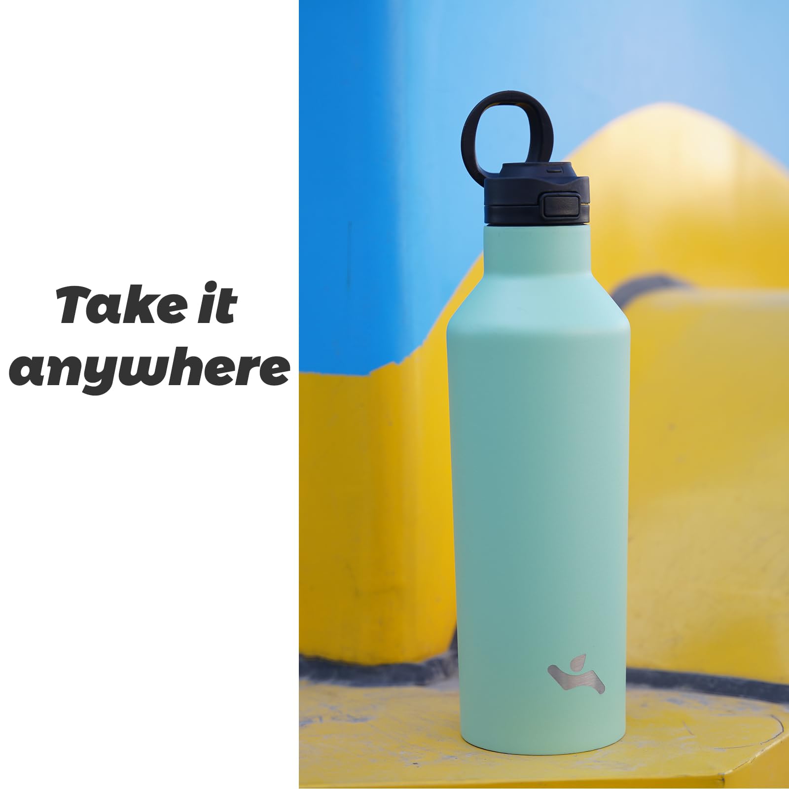 Botella de agua isotérmica con paja, botella de agua de doble pared al vacío de acero inoxidable con 2 tapas, 500 ml, arco iris