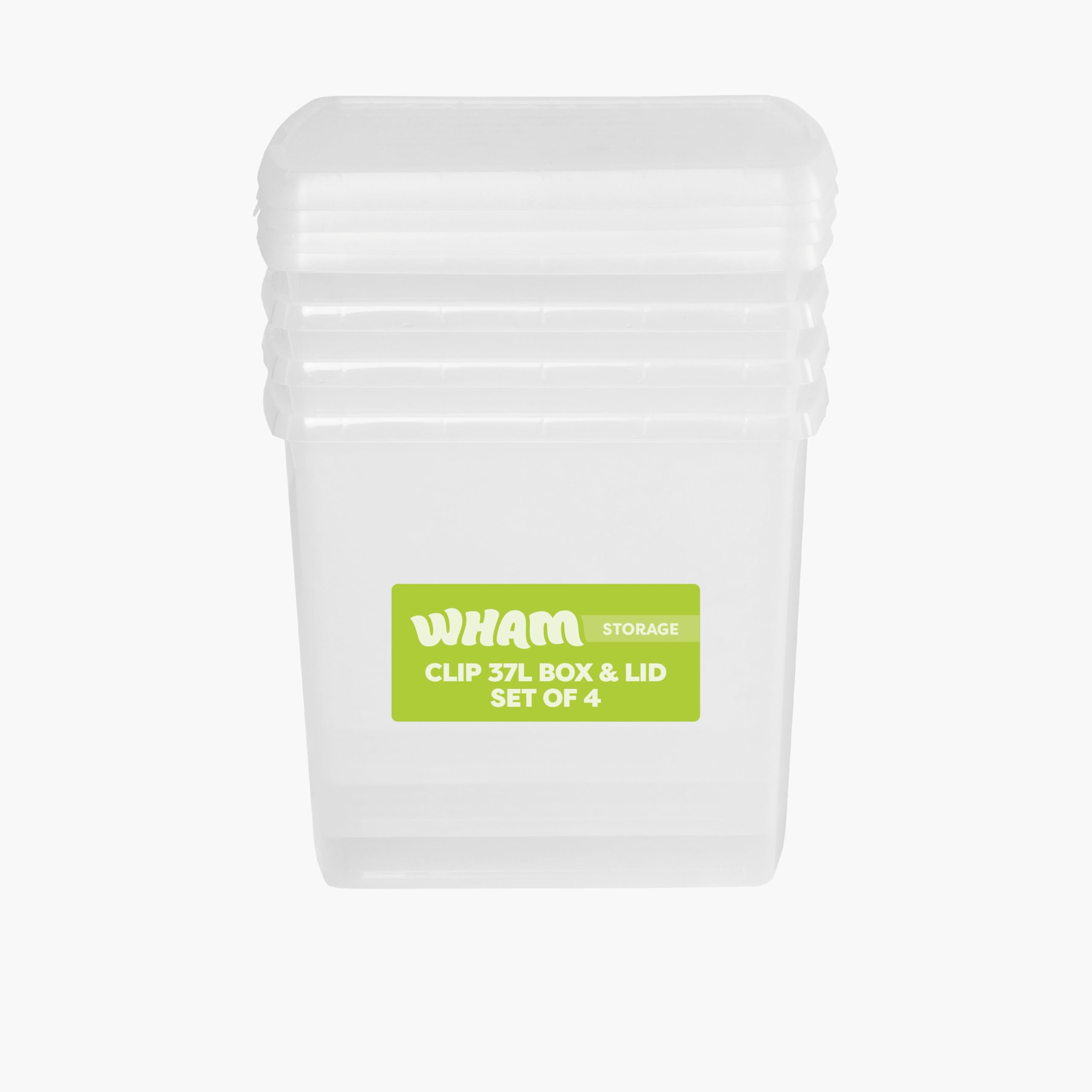 Wham Clip 4X 37L Square Plastic Storage Boxes With Clip Lock Lids. Ideal For HomeOfficeToys & MoreClear/clear from B&Q