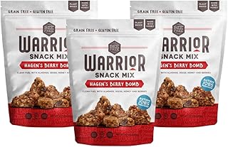 BeeFree Warrior Mix Gluten Free Granola - Chunky Granola Bites | Paleo, Low Carb, Grain Free, Preservative Free, Oat Free | Low Calorie Snacks | Hagen’s Berry Bomb, 9 Ounce Bags, 3 Pack