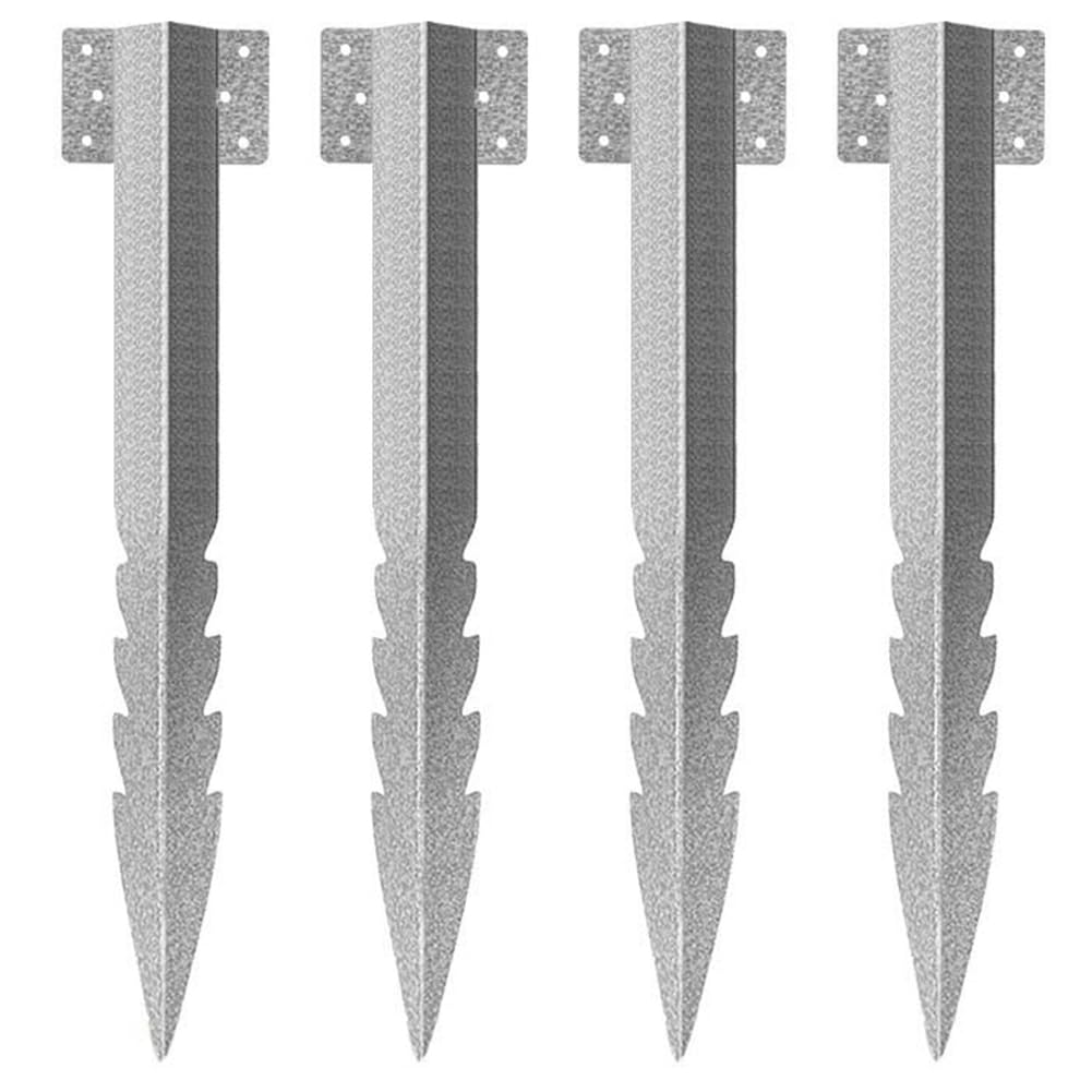 Jnchdghwa Silver Heavy Duty Galvanised Steel Fixing Pegs 4Pcs Railway Sleepers Brackets Straight Edge Timber Stakes