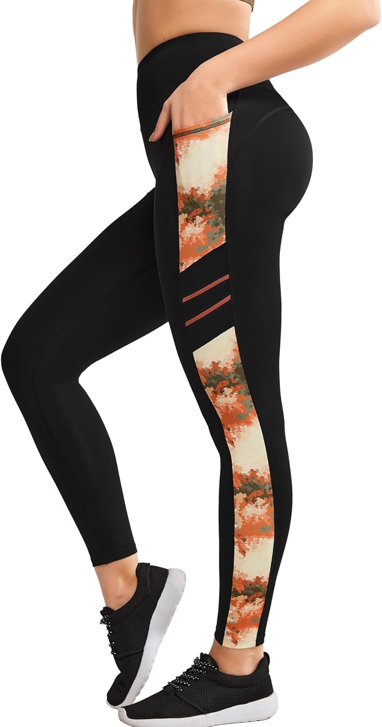 Yvette Printed Workout Leggings for Women High Waisted Yoga Pants with 2 Pockets Non See-Through Tummy Control