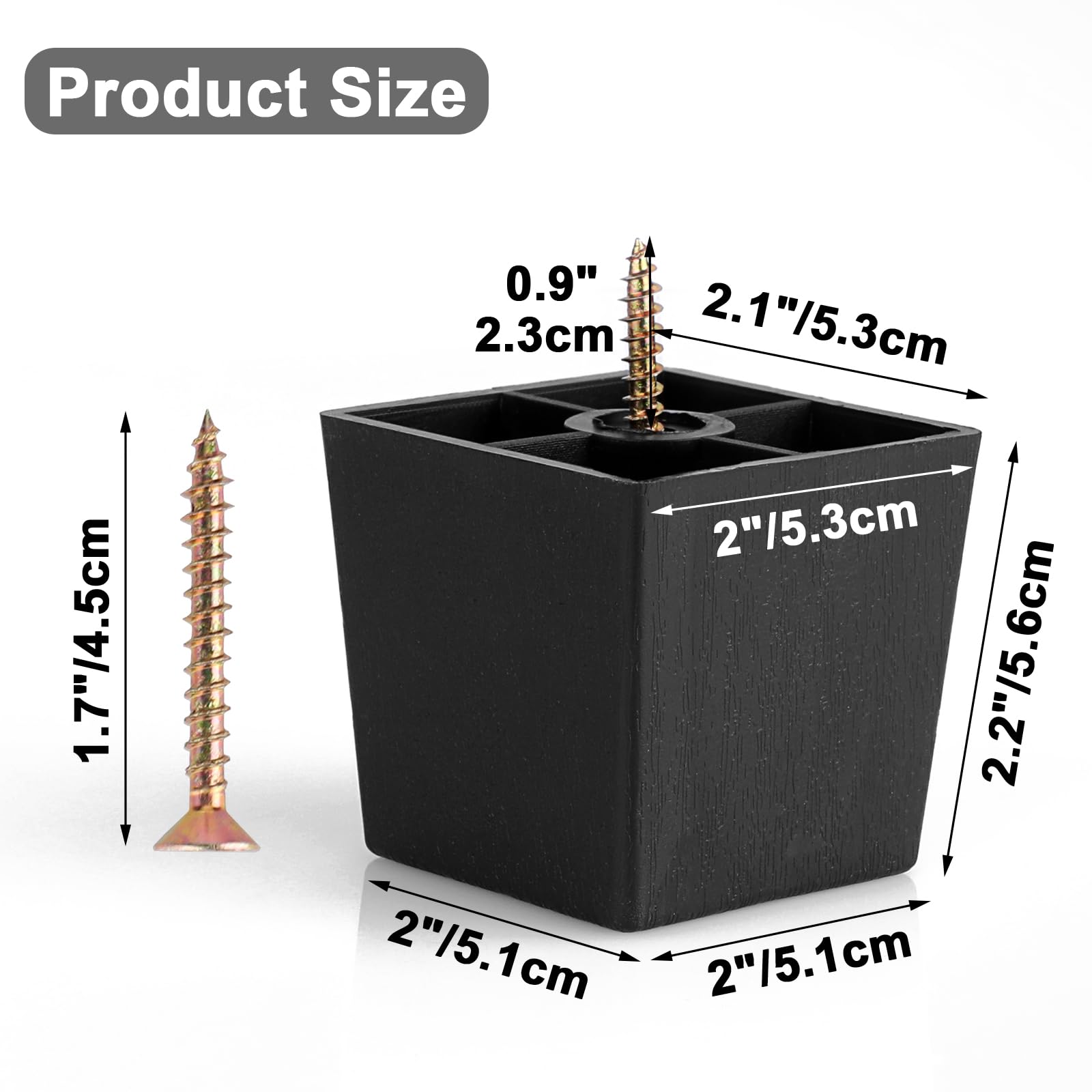 SUMNACON 4 Pcs Plastic 5.6cm Furniture Legs Square Tapered Couch Feet - Image 3