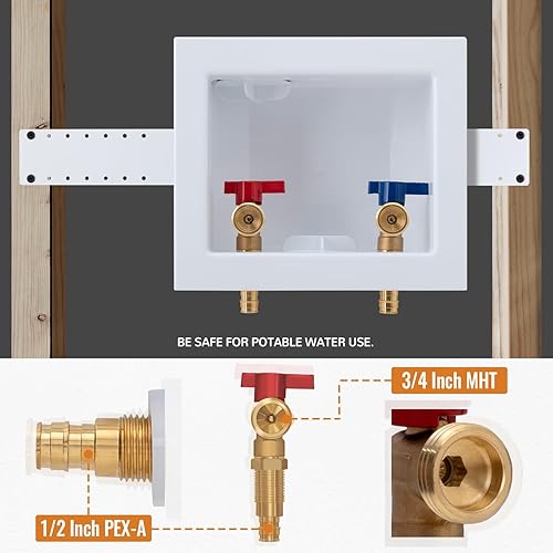 Miniatura 5 de SUNGATOR Pex A - Caja para lavadora, entrada de expansión Pex A de 1/2 pulgada x salida MHT de 3/4 pulgadas, caja de salida de lavandería para