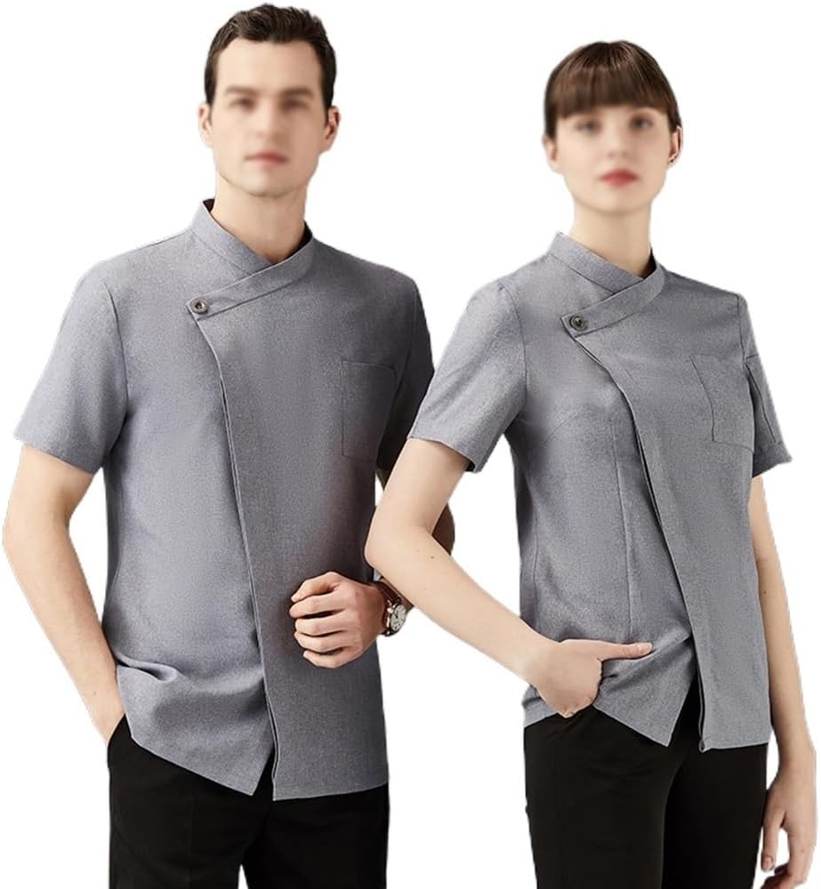 Short Sleeve Chef Coat Classic Unisex Chef Jacket with Pockets Kitchen Cook Shirt Mens Women Hotel Workwear
