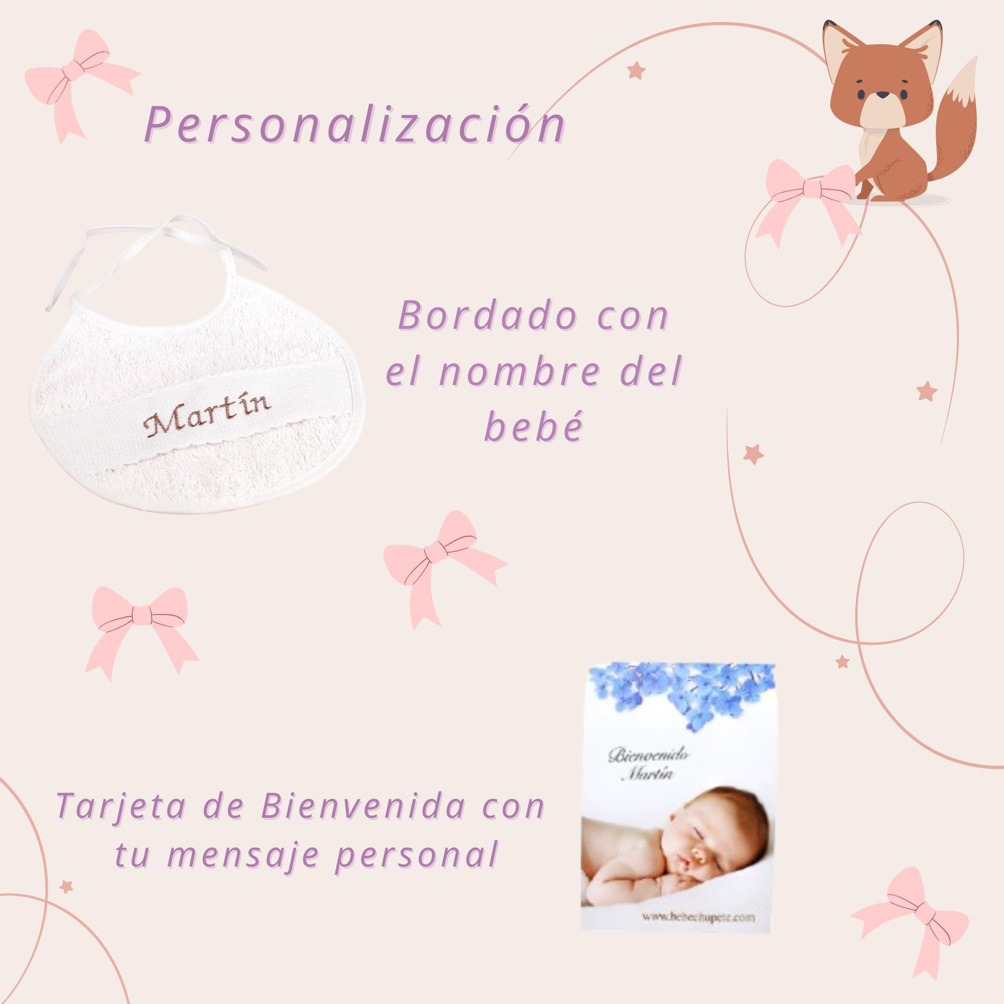 Regalo Bebe - Bebe Recien Nacido - Regalo Bebe Recien Nacido Niño PERSONALIZADO- Regalo para Bebes Recien Nacidos - Cesta bebe recien nacido niño - Cosas para Bebes Recien Nacidos -Baby Shower (Beige)