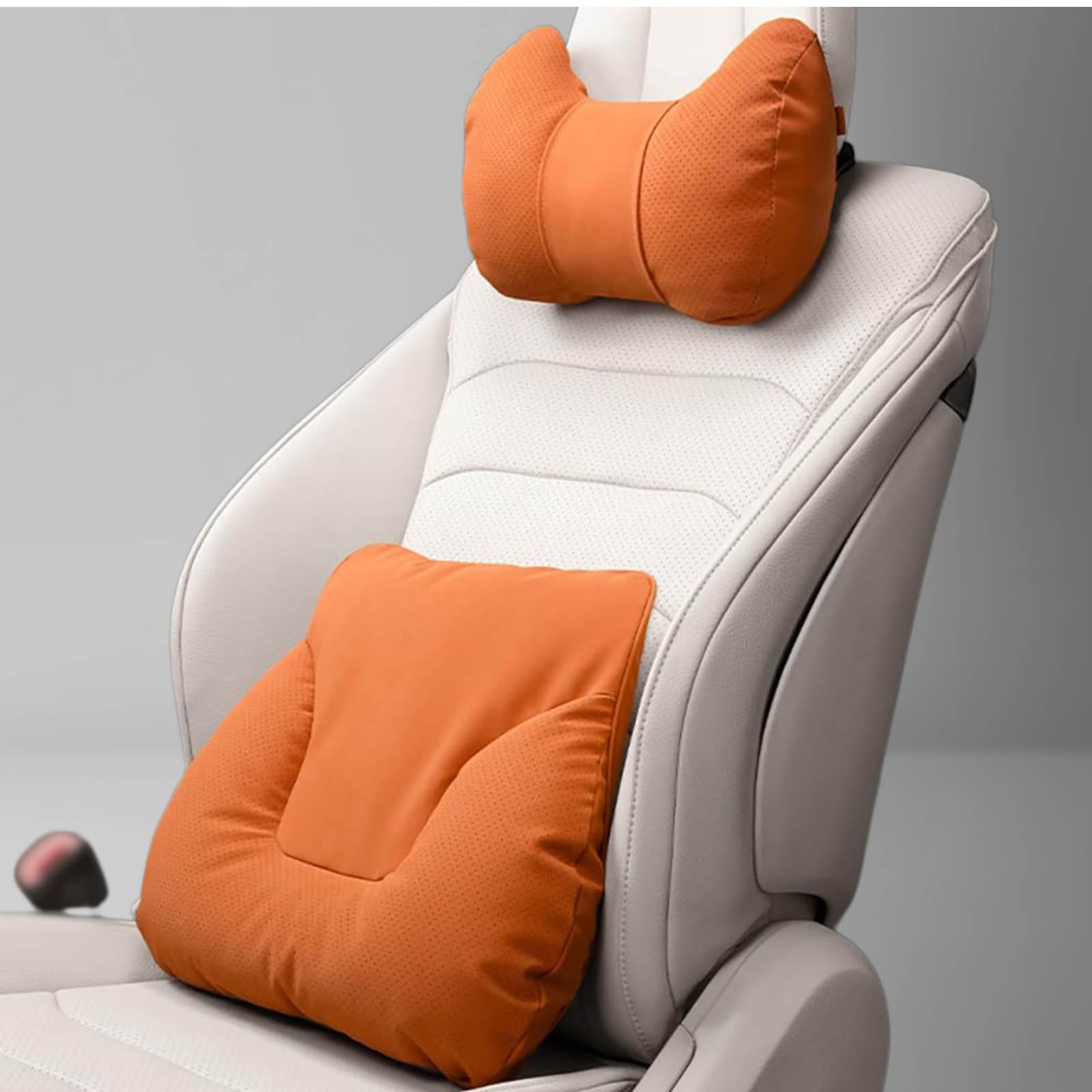 Auto Lendenwirbelstütze Kopfstütze für Stream 2000-2014, Leder Set Nacken Kopfkissen Lordosenstütze für Auto Zubehör,Orange