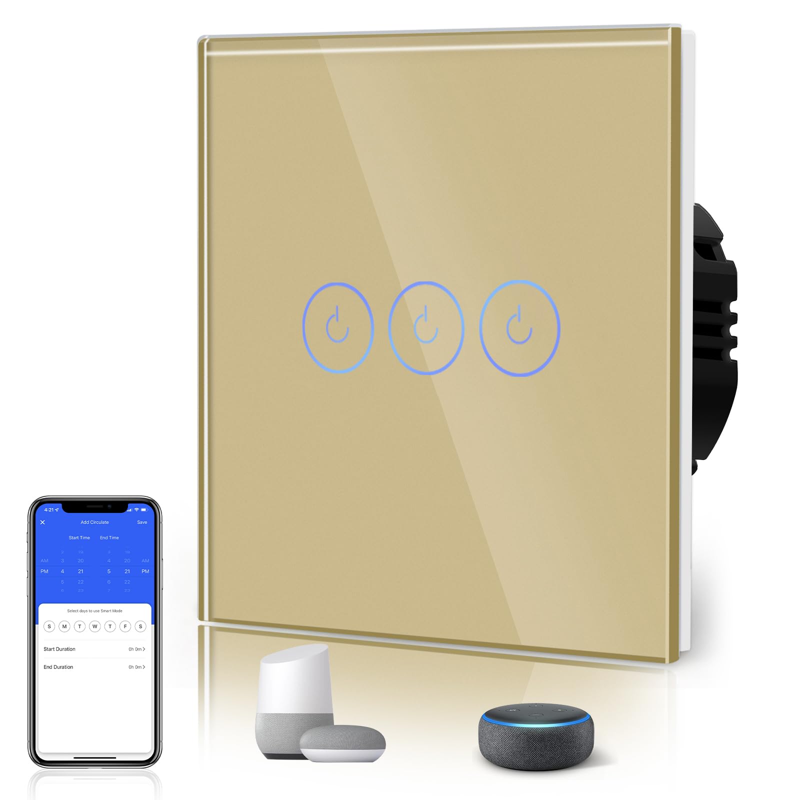 BSEED Interruptor Inteligente WIFI,Interruptores Tactil Con Cristal,Compatible con Alexa,Tuya y Smart Life,Requiere Cable Neutro,2 Gang 1 Vía,86mm Blanco — view 116