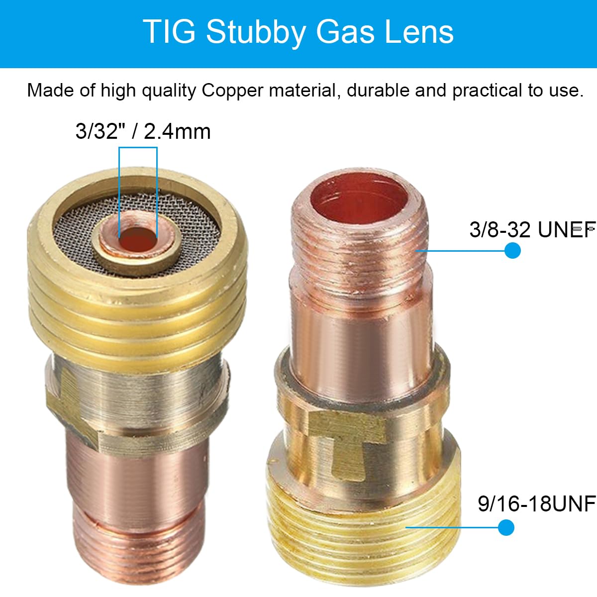 29 piezas TIG Stubby Gas Lens #10 para kit de copa de vidrio Pyrex para WP-17/18/26 Kit de accesorios de antorcha de soldadura TIG, cuerpo de pinzas, pinzas, copa trasera, junta de copa