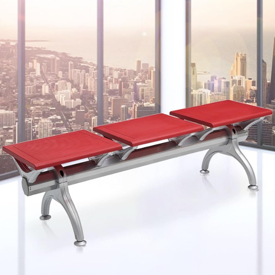 YVYKFZD Waiting Room Chairs No Arms, 3 Seat Waiting Room Bench, PU Leather Office Chair, Airport Steel Reception Bench Seating, for Clinic Hospital Barber Salon Bank(Pink)
