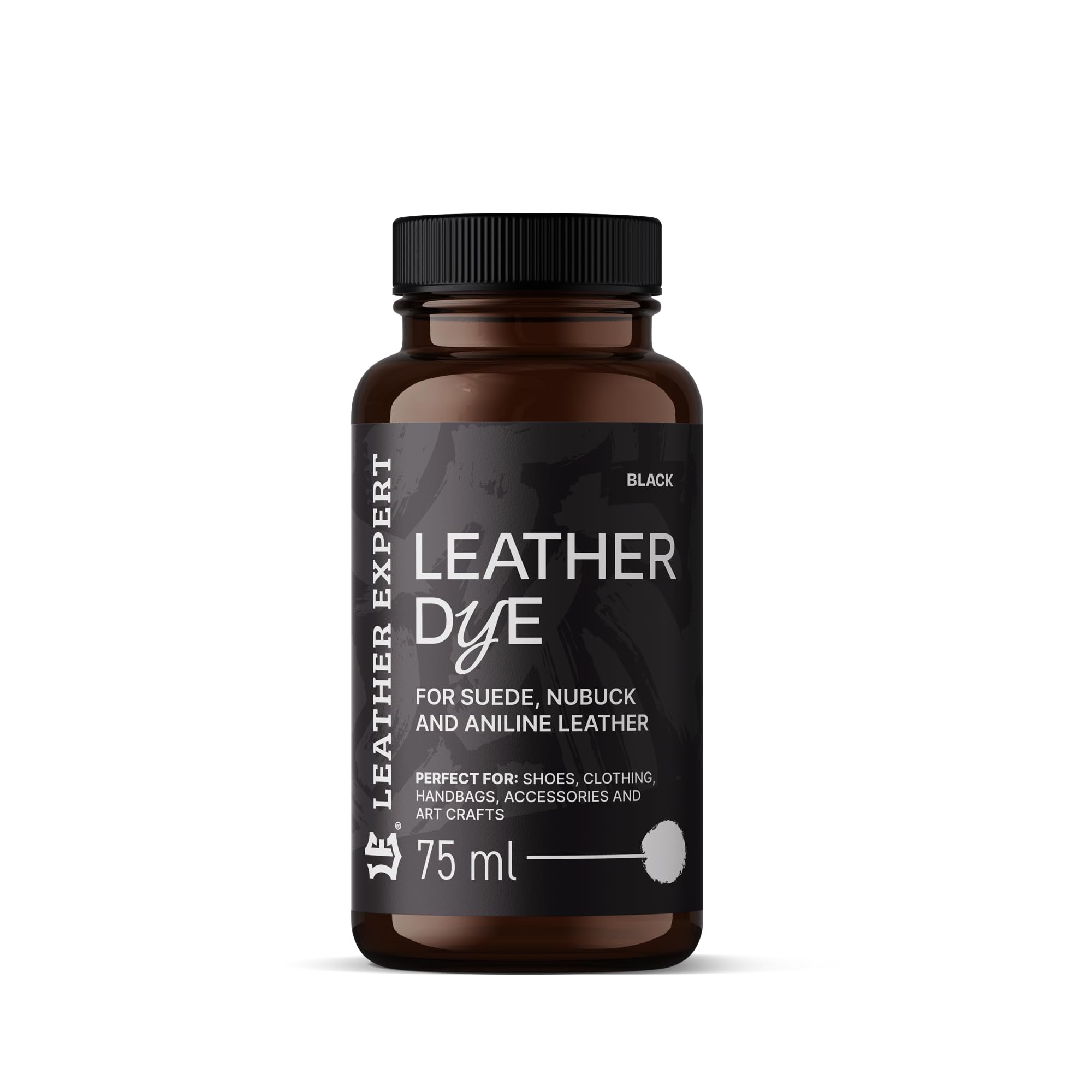 Penetrating Leather Dye - Lederfarbe Schwarz 75 ml - Ideal zum Schuhe, Handtaschen und Accessoires – inkl. Applikator & Pinsel - Schuhfarbe für Wildleder, Nubuk- und Anilinleder (16 Farben)