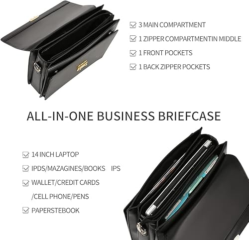 Miniatura 4 de Maletines para hombres de negocios maletín de cuero con bloqueo negro portátil Messenger Bag Abogado Estuche rígido