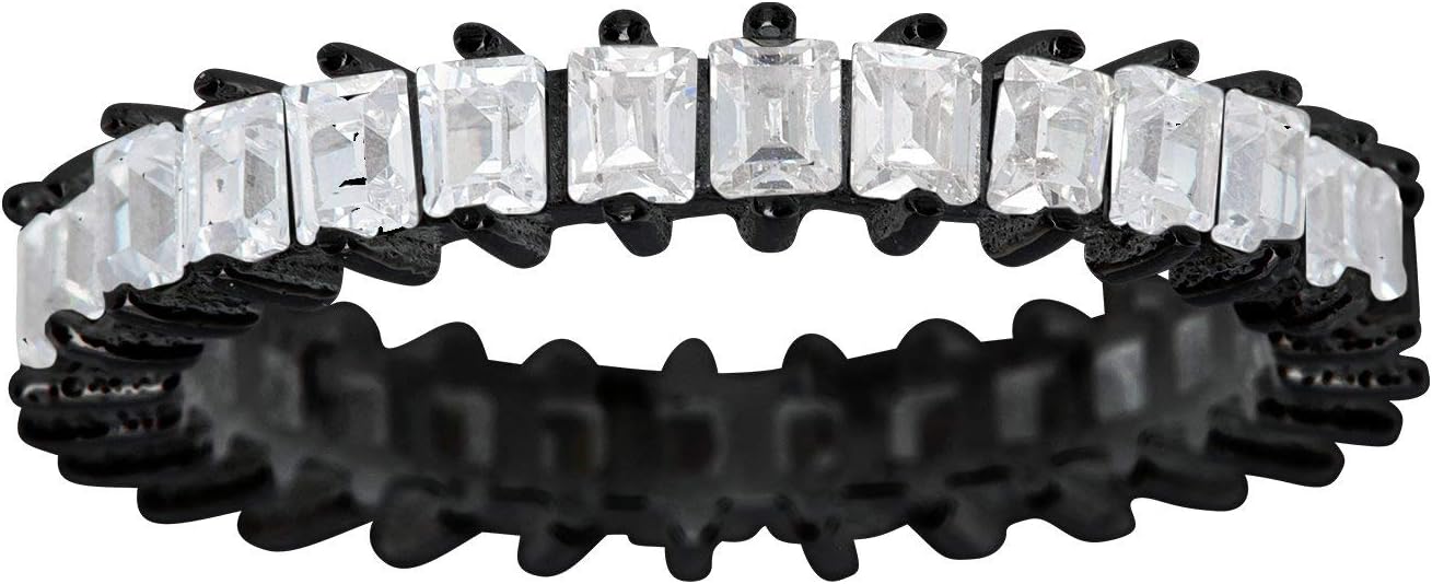 Sterling Silver 3.50mm Cubic Zirconia Baguette Eternity Band Ring For Women | Best Gift for Her | Cubic Zirconia Eternity Band | 925 Sterling Silver Rings, Size 6, 7, 8, 9, 10, 11, 12
