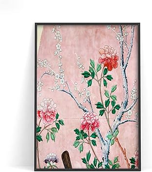 Amazon Co Jp 椿シノワズリ壁紙フラグメントアートプリントヴィンテージポスター花の壁絵の装飾キャンバス絵画 ホーム キッチン