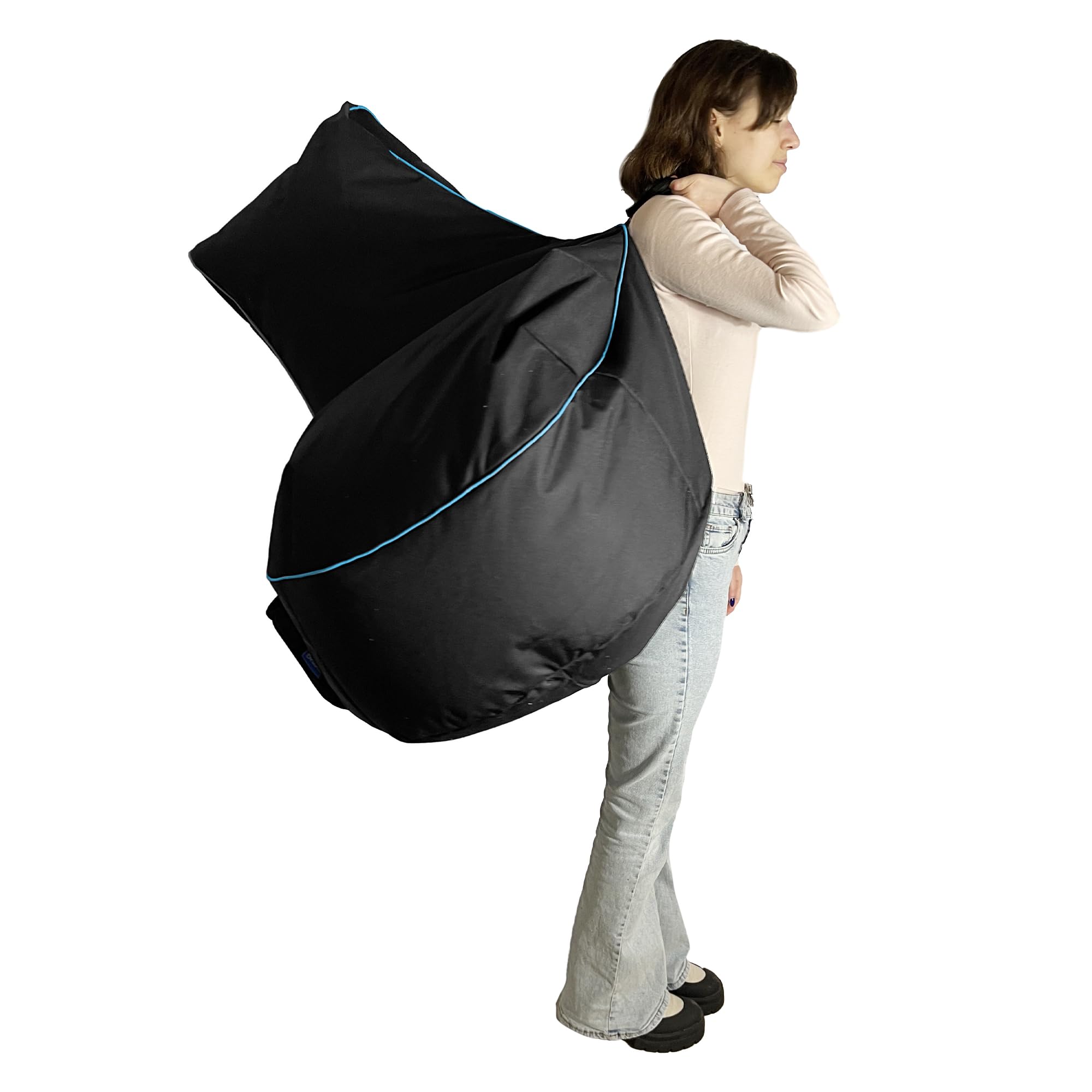 Bruni Cockpit – schwarzer Gaming-Sitzsack zum Zocken mit Lehne und Fach, Indoor und Outdoor geeignet, in Deutschland gefertigt (Schwarz/Blau)