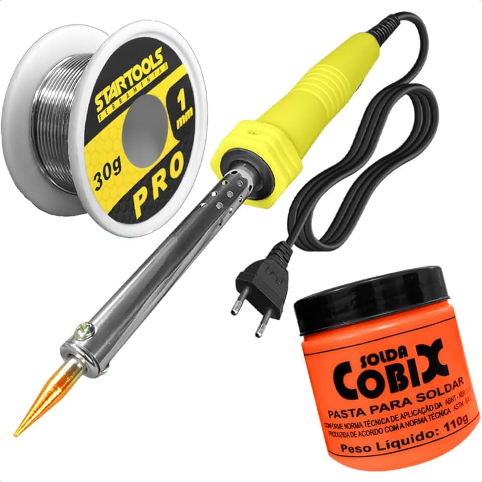 Kit Ferro de Solda 127V 40W + Pasta de Solda + Solda Estanho Manunteçao Placa Eletronicos