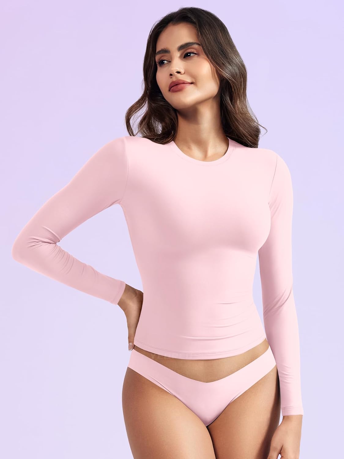 YEOREO Long Sleeve Shirts for Women y2k Tops Double Lined Basic Tee Crew Neck Going Out Sweeney Workout Undershirt - Image 7