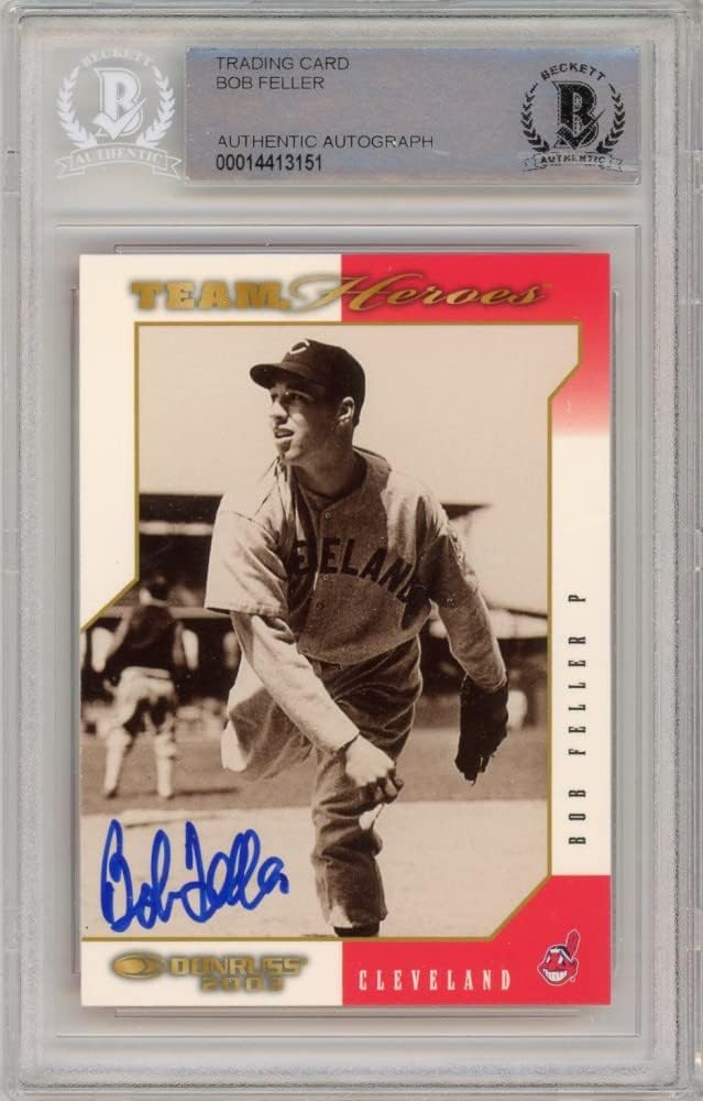 Bob Feller 2002 Donruss Team Heroes Baseball Autograph Card #164 BAS