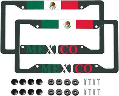 Marcos de matrícula con bandera mexicana, decoración de bandera personalizada, etiquetas de automóvil, cubiertas de matrícula de metal de aluminio,