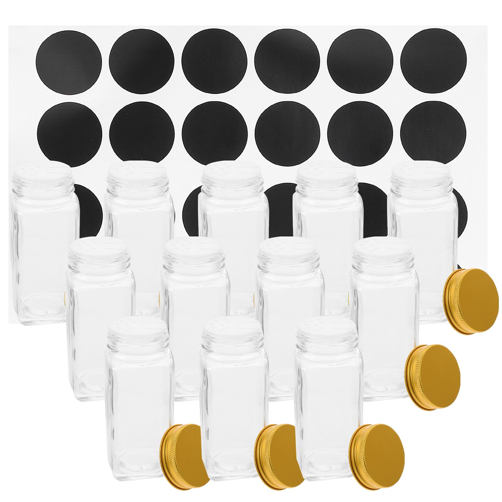 12 Stück Salz und Pfefferflaschenset aus Glas mit Goldfarbenem Deckel Klein und Leicht Anti Rutsch für Camping und Outdoor Einsatz