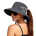 ZOORON 1 Pack Women\'s Ponytail Safari Sun Hat,Wide Brim UV Protection Outdoor Bucket Hat,Foldable Beach Summer Fishing Hat