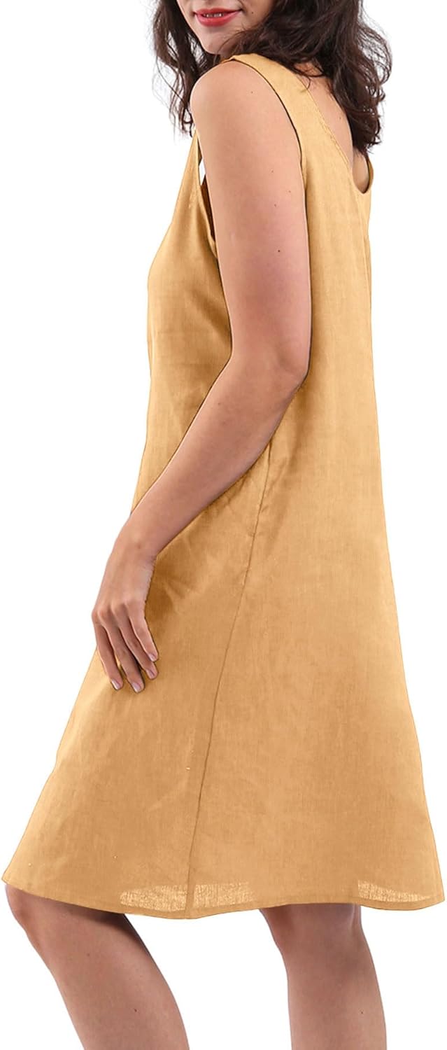 Amazhiyu Women's 100% Linen Sleeveless Midi Tank Dresses with Pockets Summer - Image 3
