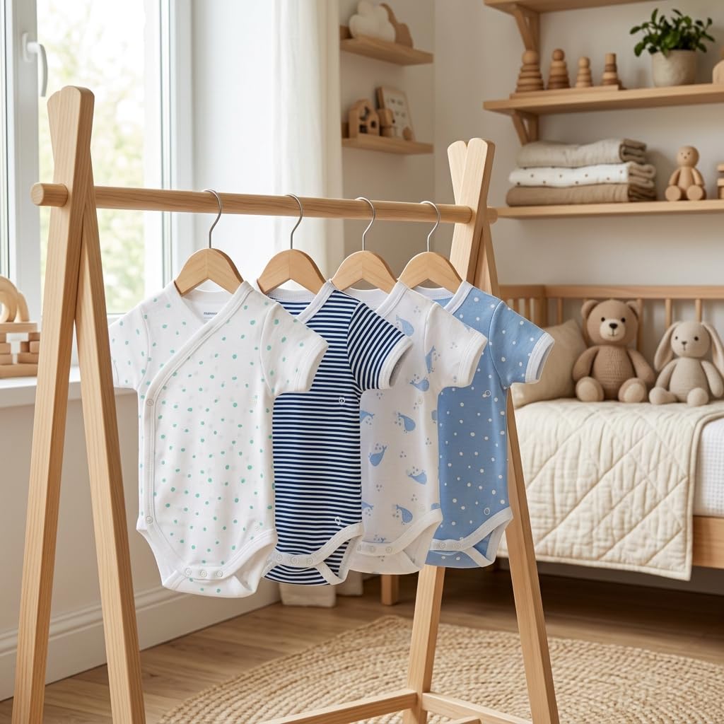 BABIDU | Set 4 Body Incrociati Neonato Manica Corta – 100% Cotone, Morbidi e Traspiranti – Corredino Nascita Unisex Bambino e Bambina, Delicati sulla Pelle, Made in Europe