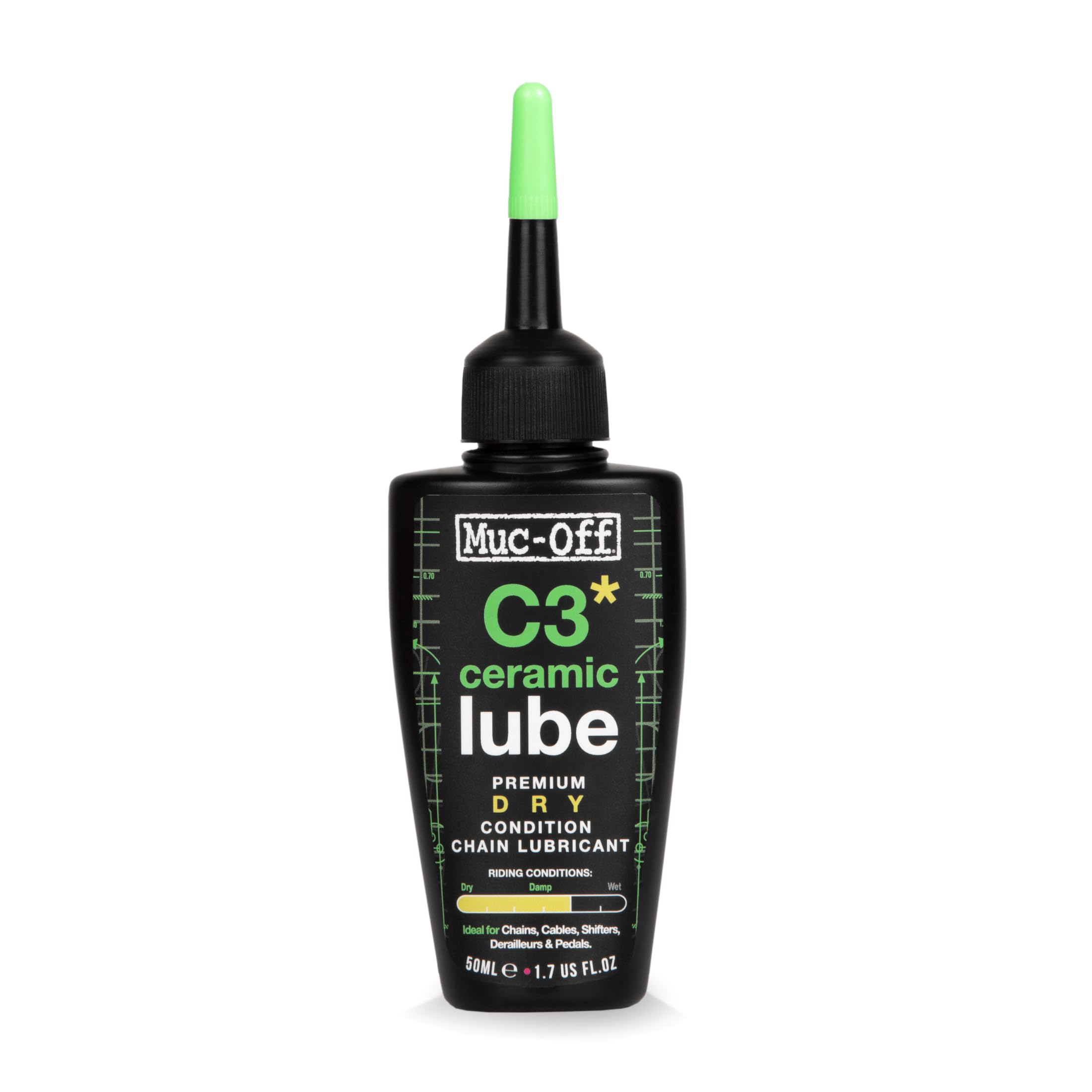 Muc-Off C3 Ceramic Dry Chain Lube Trocken Kettenöl Fahrrad, 50 ml - Premium Schmierfett Kettenfett, Kettenspray Fahrrad, Mit UV-Tracer-Farbstoff - Für Trockene und Staubige Bedingungen