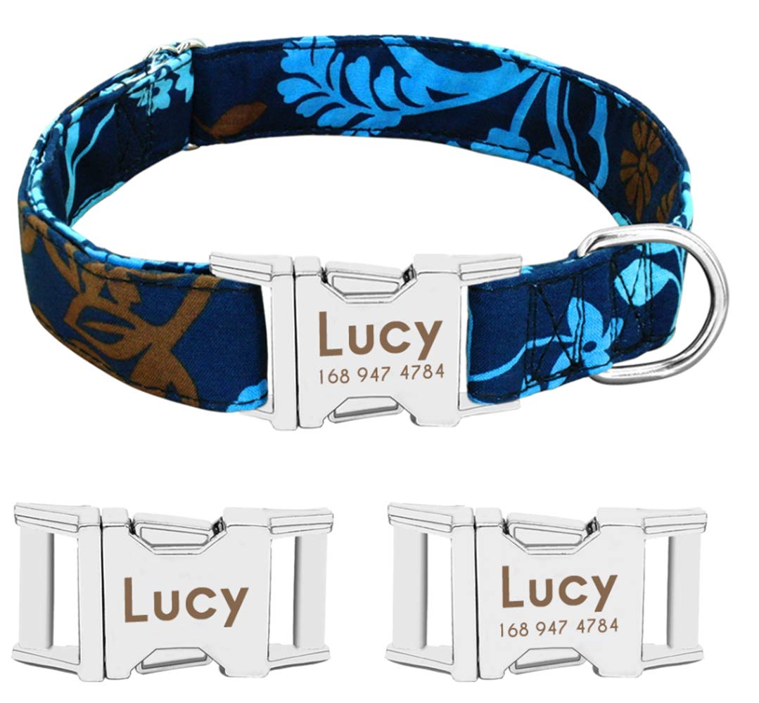 Mainbead Dog Collar Personalized Nylon Dogs Puppy Collars Engrave Name ID Number with Quick Release Buckle Collars Adjustable for Small Medium Large Pet (Navy Blue, M)