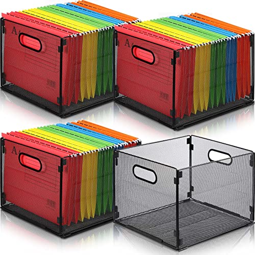 Fuutreo 4 Pieces Hanging File Folder Organizer Mesh Metal File Box Letter Size File Holder Foldable File Storage Box For Office School Home Organization #TOP26