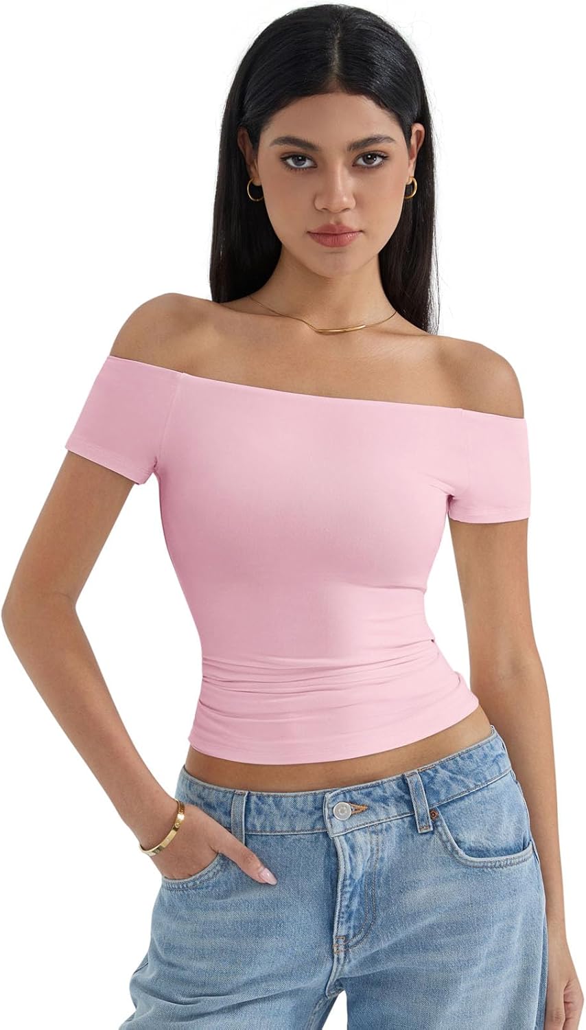 SUUKSESS Women Double Lined Off The Shoulder Tops Fitted Going Out Basic Shirts - Image 5