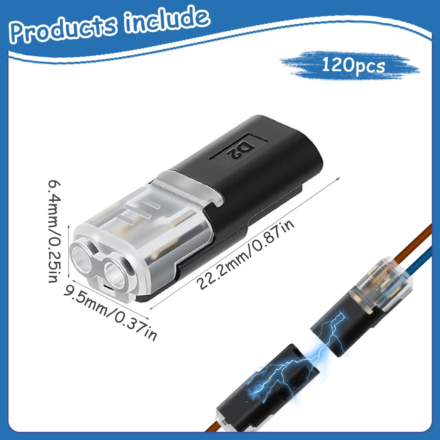 120pcs Double Wire Plug in Connector with Locking Buckle,2026 New Flame Retardant Locking Wire Quick Connectors for Strip Lights DIY Crafting Emergency Repairs, Home and Automotive Wiring
