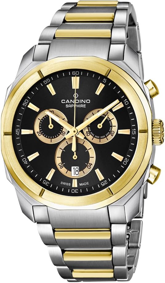 Candino Men's Quartz Watch with Black Dial Chronograph Display and Two Tone Stainless Steel Bracelet C4583/2