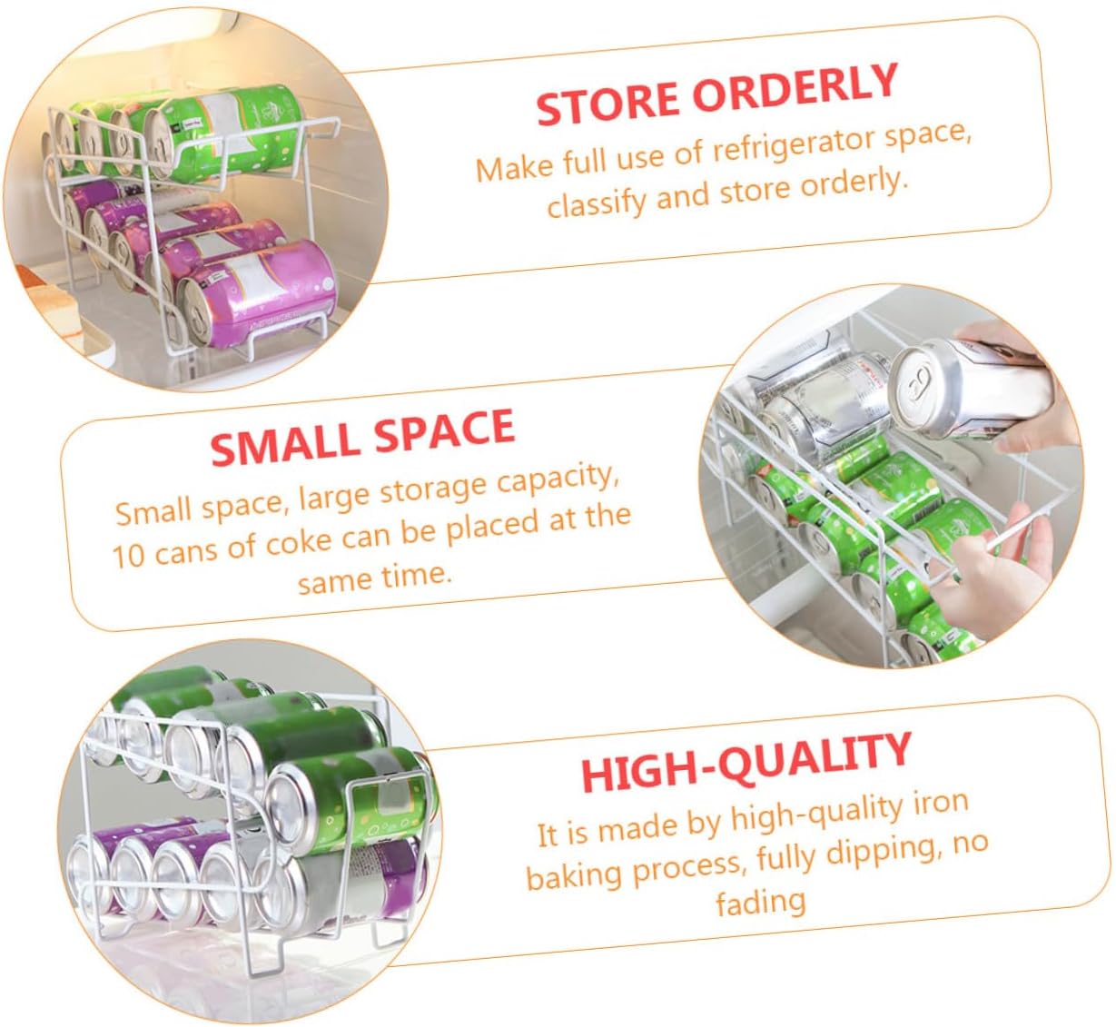 Automatic Can Storage Rack, Iron, 10 Cans, White for Kitchen Tables