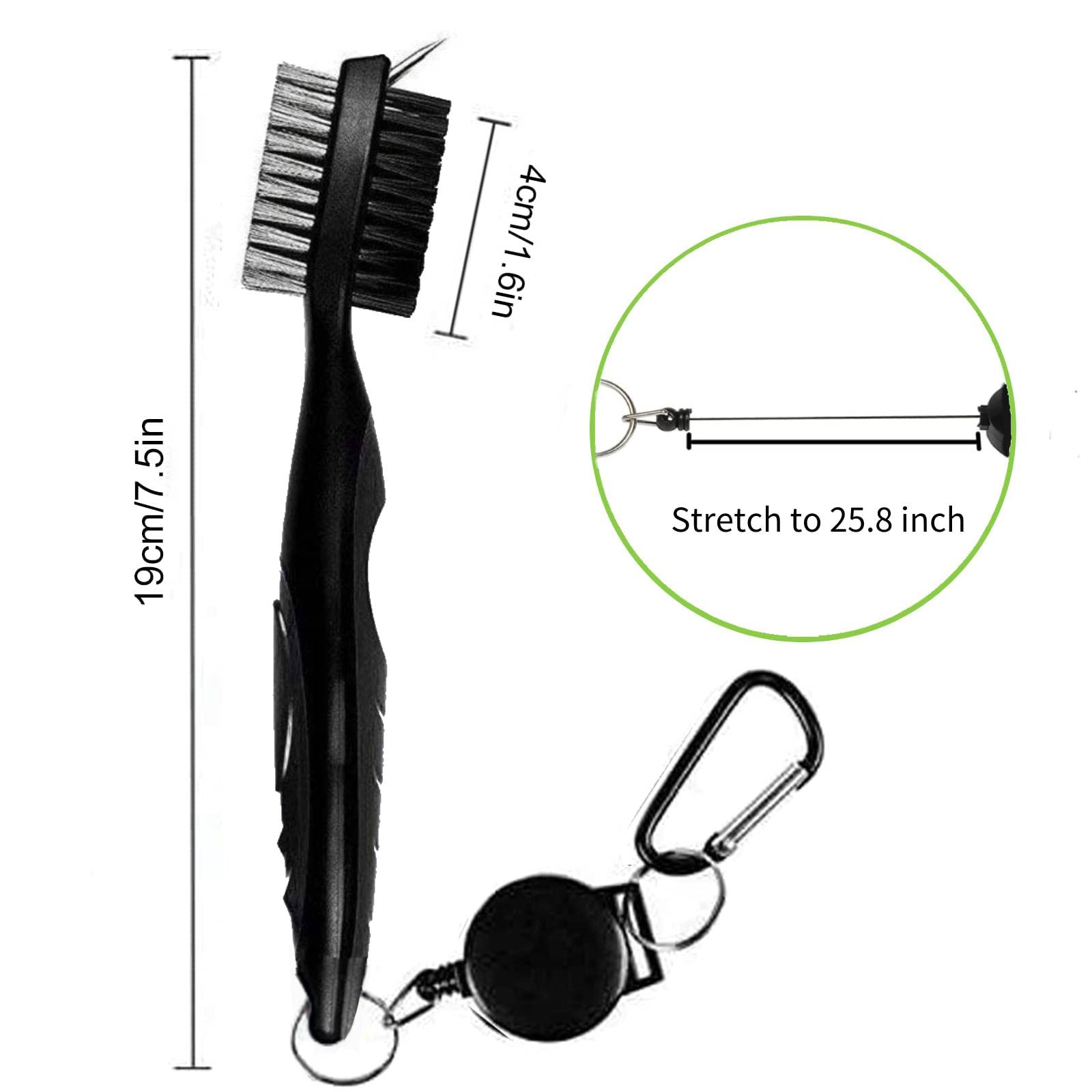 Spazzola per Mazze da Golf e pulitore per scanalature, 2 Pezzi Accessori per Mazze da Golf, con moschettone Retrattile in Alluminio e Impugnatura Comoda