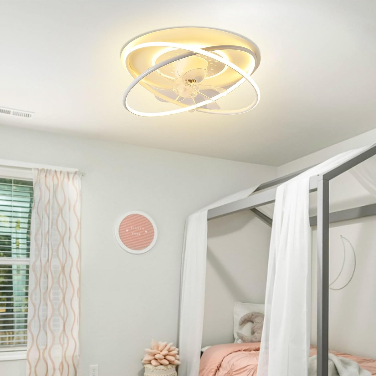 Modern Smart Ceiling Fans with Lights 360° Rotating Ceiling Fan Remote 6 Wind Speeds Ceiling Fan Light Dimmable 96W LED Ceiling Lighting for Bedroom Kids Room Living Room
