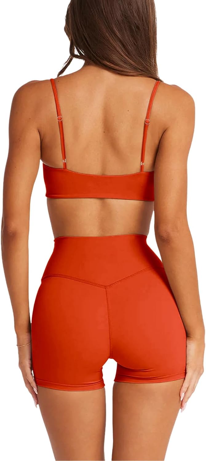 LASLULU Womens Adjustable Spaghetti Straps Sports Bra Square Neck Wireless Padded Workout Yoga Crop Tops