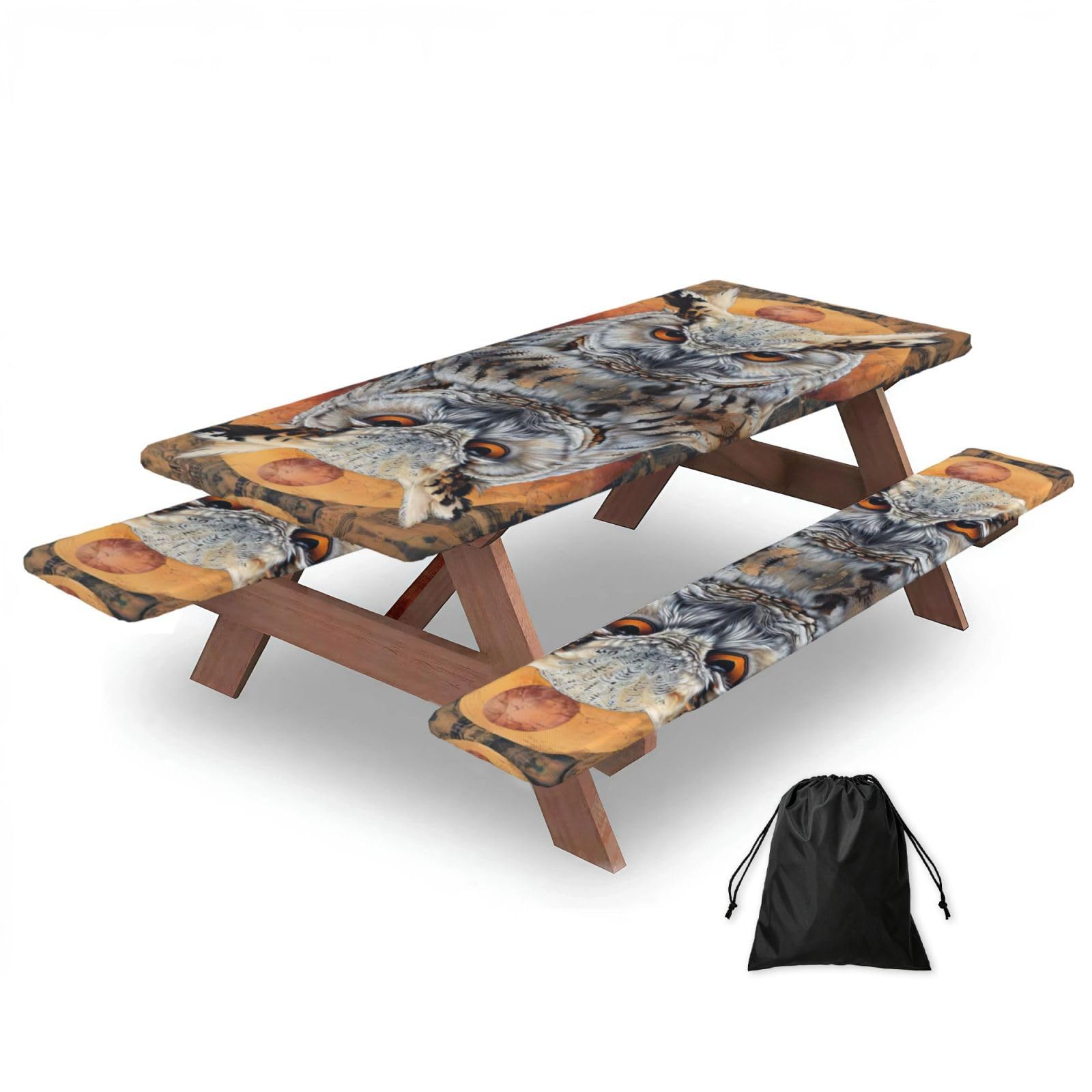 Zyjhyy Black Owl Beliefs Print 3 Pack Wipeable Picnic Bench Cover And Table Cover Lightweight Table Cloth For Camping Outdoor