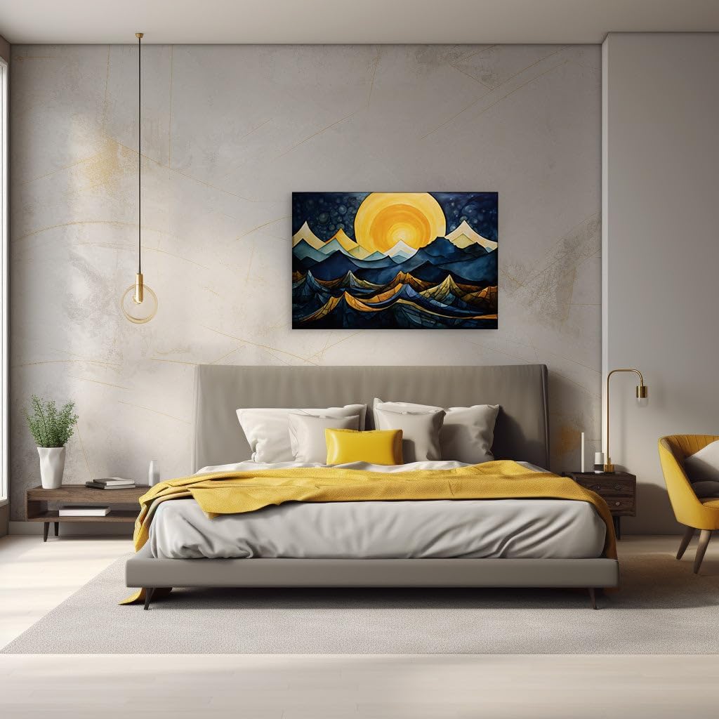 Canvas for Living room. Sunset Serenity Amidst the Mountains - Unraveling the Mystique of Number 5, 27 x 18 inch Canvas Wall Art - Contemporary Masterpieces - Modern Home Decor - 69x46 cm (27x18 inch)