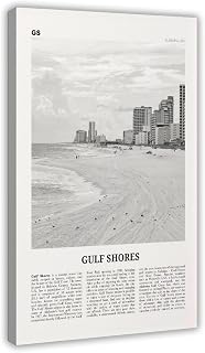 XIANF Gulf Shores Print Black And White, Gulf Shores Wall Art, Gulf Shores Poster, Gulf Shores Photo Wall Decor, Alabama, USA Canvas Poster Bedroom Room Decor Frame:16x24inch(40x60cm)