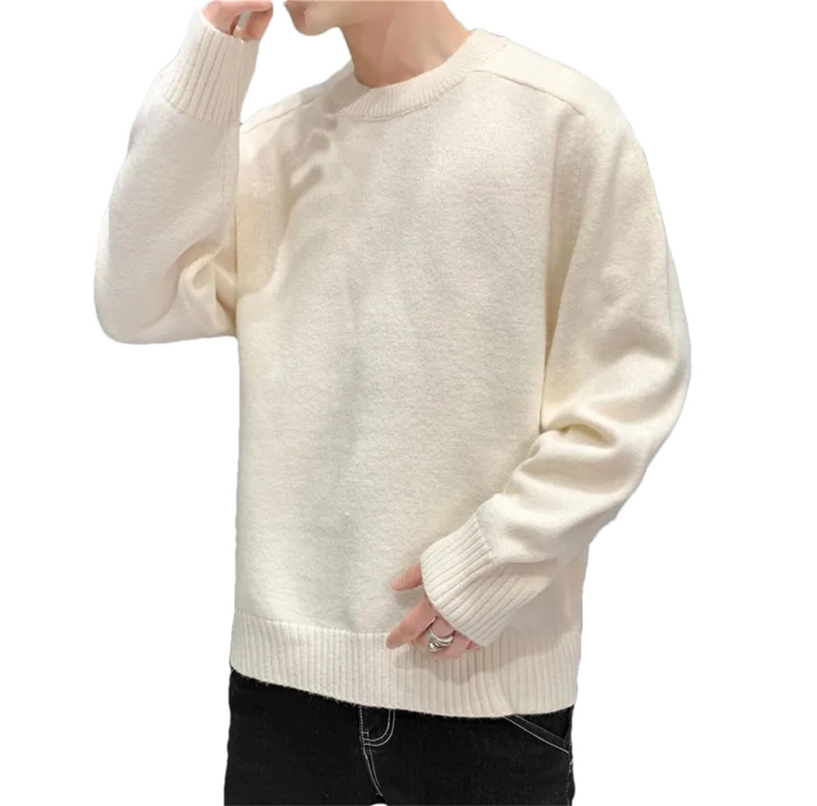 Pull chaud homme col rond automne hiver solide maille