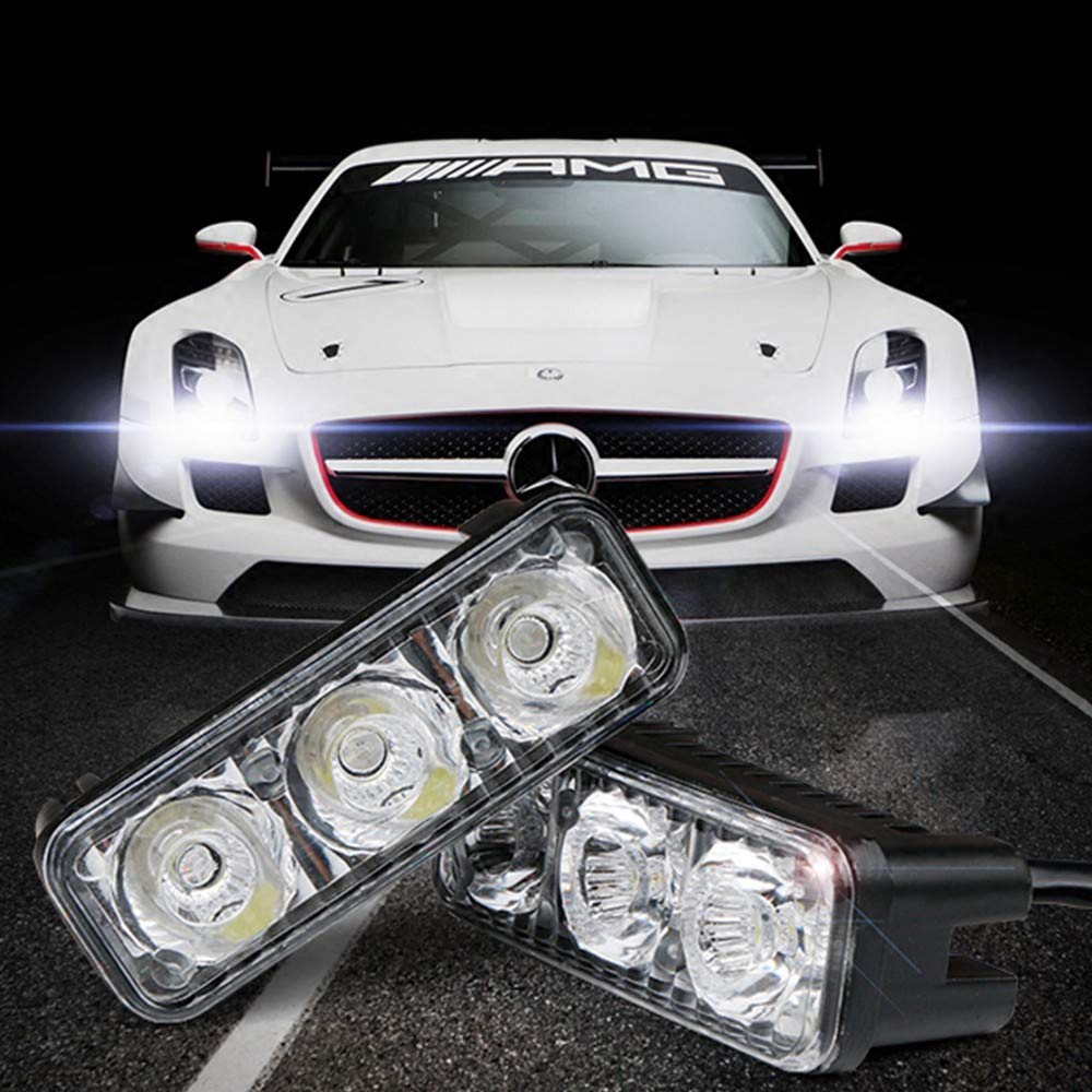 Riloer 2 szt. 12V Samochód LED Światła Do Jazdy Dziennej, Białe Oświetlenie Uniwersalne Światła Przeciwmgielne DRL, Wodoodporna, Odporna na wstrząsy Pyłoszczelna Super Jasne