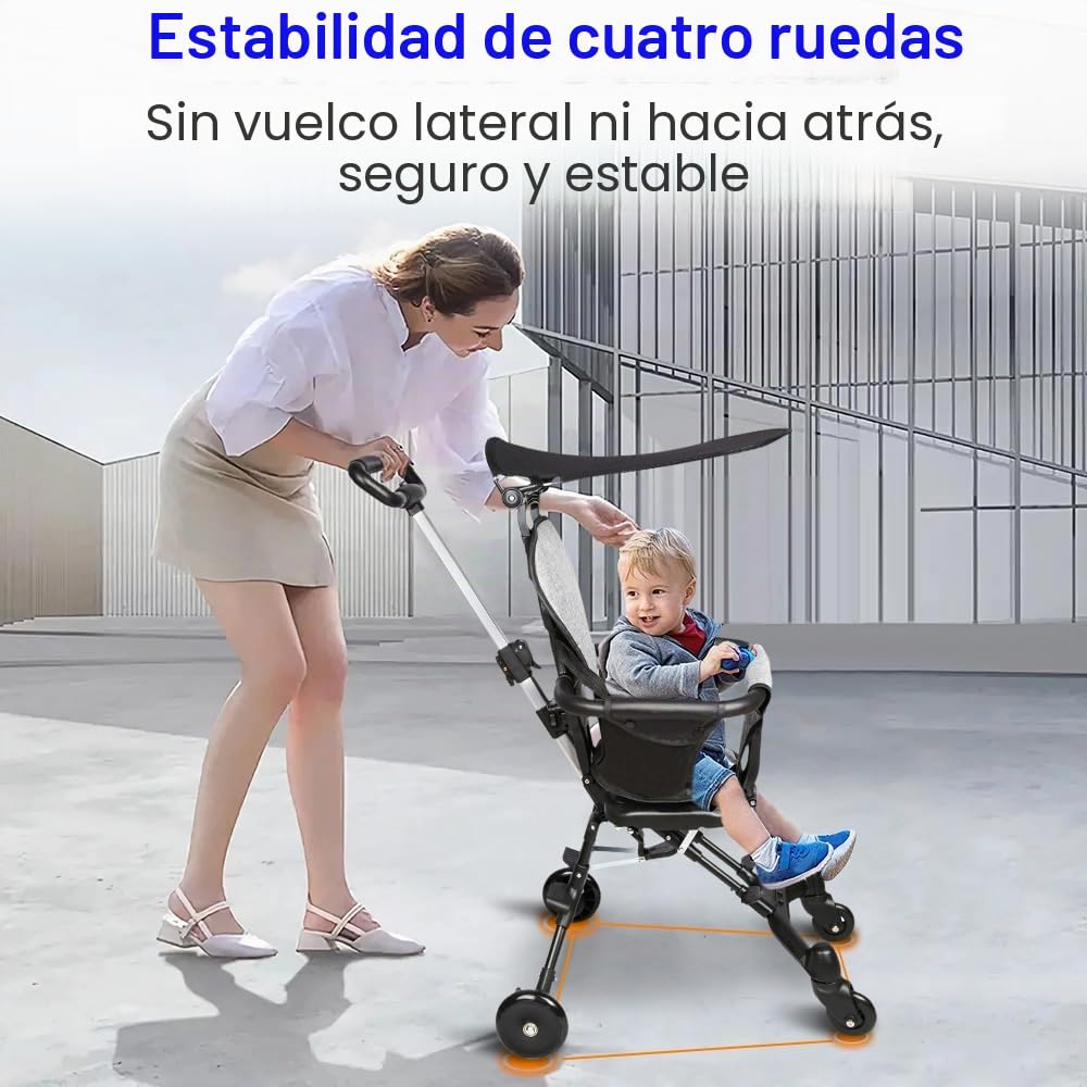 Homewell Cochecito ligero, cochecito portátil plegable, adecuado de 6 meses a 4 años, con toldo negro, se puede llevar a bordo, negro+gris (negro)