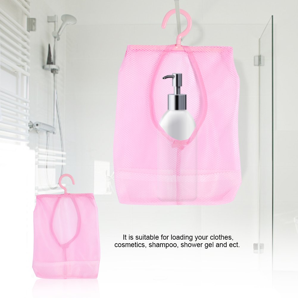 SEAFRONT Hanging Mesh Storage Bag Multi Purpose Bathroom Storage Basket Shower Organizer Socks Stockings Bra Underwear Cosmetic Shampoo Organizer Holders for Camping Travel Dorm (Pink) - Image 4