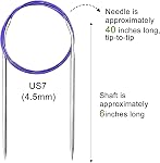 Circular Knitting Needles, 4.5mm/US7, high Quality Stainless Steel, Smooth Seams, 100 cm/40 inches, for Beginners Knitting Sweaters, Blankets and Other Projects!