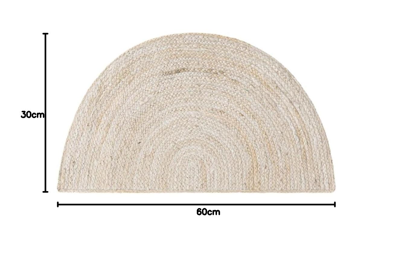 Tapis de porte d'entrée en jute naturelle - Tapis de bienvenue en extérieur - Tapis de sol en demi-cercle en jute pour porte d'entrée, ferme, allée, patio, escaliers (30 x 60 cm) - Blanc