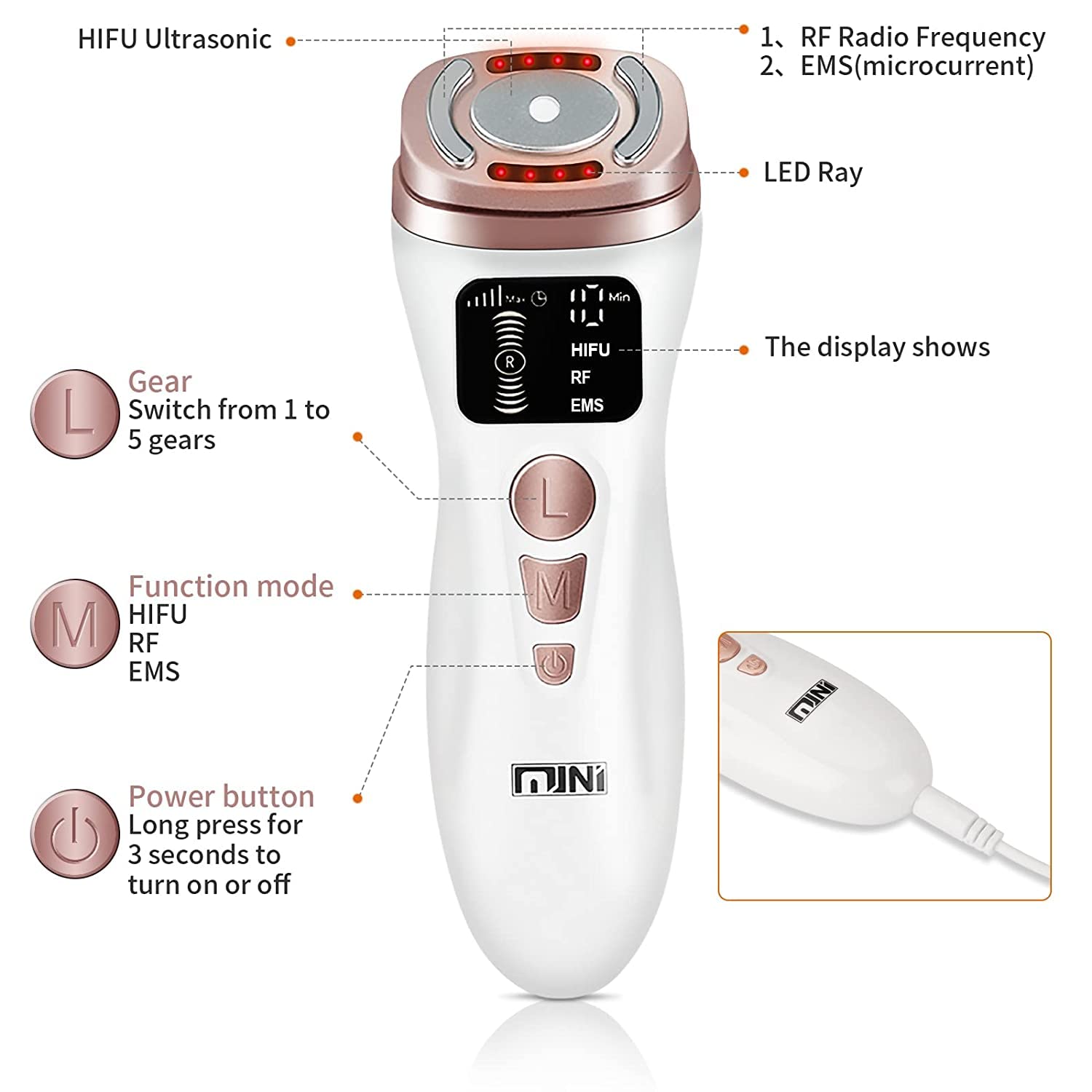 Ultrasonic RF Beauty Device Mini HIFU Anti-Wrinkle Skin