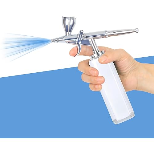 high air Flow Cordless Airbrush Kit, Wireless Portable Air Brush Compressor, Rechargeable Mini Air Brush, Handheld Airbrush Gun for Barber, Model Painting, Nail Art, Makeup, Tattoo (White)