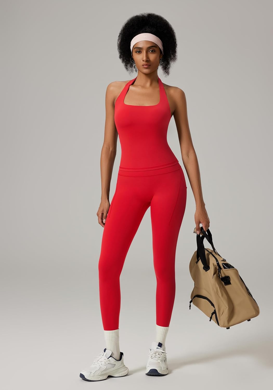 RXRXCOCO Open Back Workout Sets for Women 2 Piece Halter Tank Tops Hidden Scrunch Leggings Matching Set with Pockets - Image 3