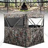 Hunting Blind 360 See Through Ground Blind for Turkey & Deer Hunting, 2-3 Person Pop Up Camouflage Tent