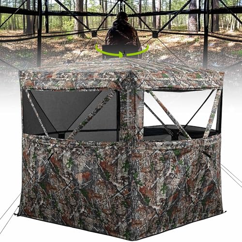 Hunting Blind 360 See Through Ground Blind for Turkey & Deer Hunting, 2-3 Person Pop Up Camouflage Tent